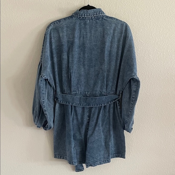 Women Denim Button-Up Ballon Sleeve Romper w/ Belt XL Causal Cotton Contemporary - Picture 8 of 15